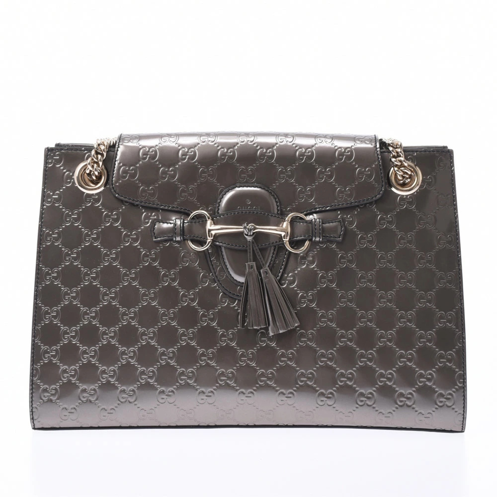GUCCI Guccissima Emilie Chain Shoulder Bag Gray Patent Vernis Leather